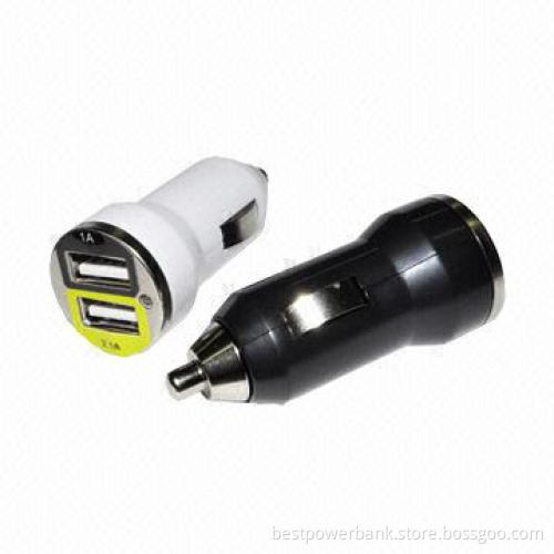 Two USB Car Charger, ABS Material, 11 Colors Optional, Blue LED Lights When Charging